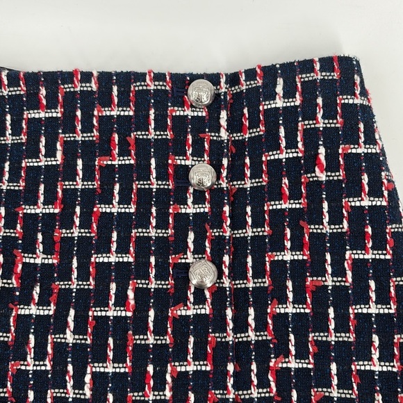 Talbots Womens Boucle Wrap Skirt Knee Length Navy Red White Size 16 New - Picture 5 of 14